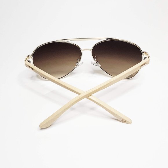 Gold Aviator Sunglasses with Bamboo Arms - Picture 3 of 3